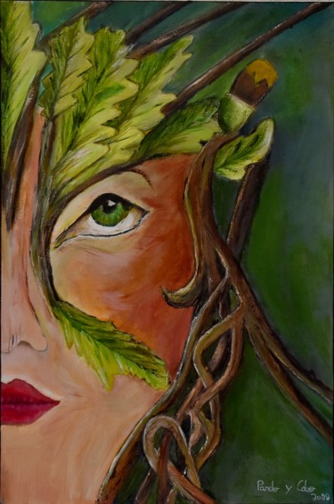 Painting titled "Tree man" by Pardo Y Cobo, Original Artwork, Oil Mounted on Wood Stretcher frame
