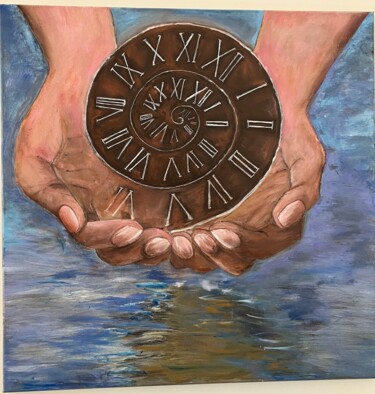 Painting titled "Give Time" by Pardo Y Cobo, Original Artwork, Oil Mounted on Wood Stretcher frame