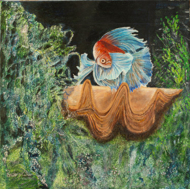Painting titled "Le poisson" by Pardo Y Cobo, Original Artwork, Acrylic Mounted on Wood Stretcher frame