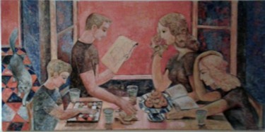 Malerei mit dem Titel "La Famille K" von Pascal René Joseph Perrin, Original-Kunstwerk, Öl