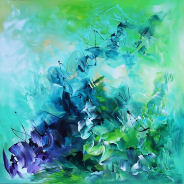 Картина под названием "Emerald waves" - Paresh Nrshinga, Подлинное произведение искусства, Акрил Установлен на Деревянная ра…