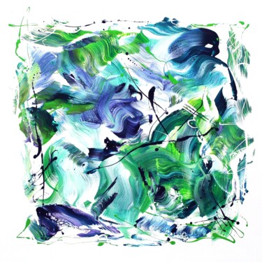 Ζωγραφική με τίτλο "Emerald Whirlwind" από Paresh Nrshinga, Αυθεντικά έργα τέχνης, Ακρυλικό Τοποθετήθηκε στο Ξύλινο φορείο σ…