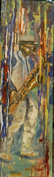 Painting titled "Daniel:  Saxophonis…" by Daniel Et Evelyne Pâris, Original Artwork, Acrylic