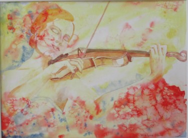 Painting titled "Violoniste" by Daniel Et Evelyne Pâris, Original Artwork, Watercolor