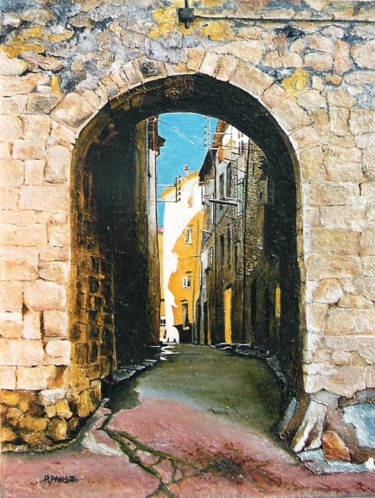 Malerei mit dem Titel "Rue de la prison à…" von Rodolphe Parisotto, Original-Kunstwerk, Öl