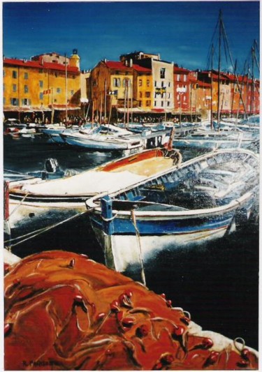 Картина под названием "Le Port de Saint Tr…" - Rodolphe Parisotto, Подлинное произведение искусства, Масло