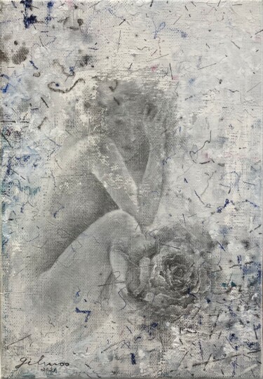 Painting titled "Rose-31" by Jiyou Piao, Original Artwork, Charcoal