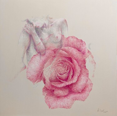 Painting titled "“ woman rose”" by Jiyou Piao, Original Artwork, Pigments