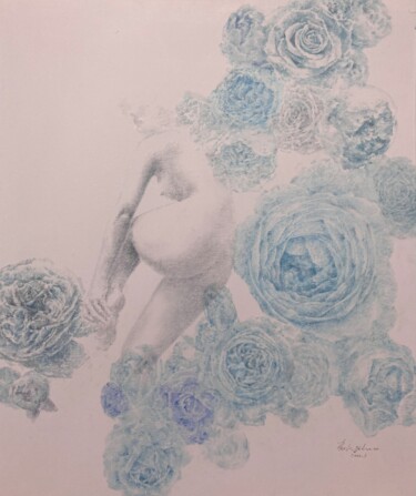 Painting titled "woman rose-89" by Jiyou Piao, Original Artwork, Chalk