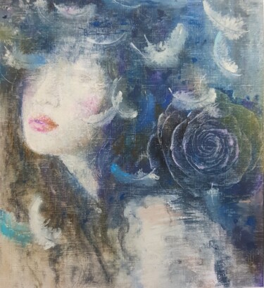 Peinture intitulée "blue wings-63" par Jiyou Piao, Œuvre d'art originale, Pigments