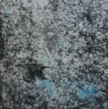 Painting titled "blue wings-24" by Jiyou Piao, Original Artwork, Pigments