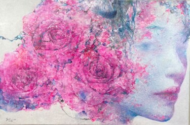 Peinture intitulée "夜鶯與玫瑰" par Jiyou Piao, Œuvre d'art originale, Pigments