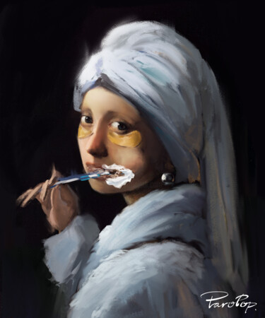 Digital Arts titled "Girl With Eye Masks" by Jahow See (ParoPop), Original Artwork, Digital Print