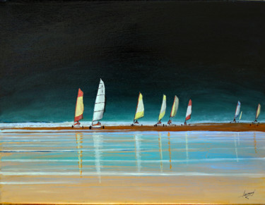 Bretagne - Course de chars-à -voile Peinture intitulée "Bretagne - Course d…" par Jean Parraud, Œuvre d'art originale, Huile