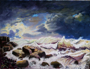 Картина под названием "tempete en mer" - Jean Parraud, Подлинное произведение искусства, Масло