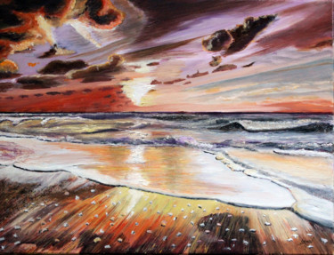 Coucher de soleil sur la mer Peinture intitulée "Coucher de soleil s…" par Jean Parraud, Œuvre d'art originale, Huile