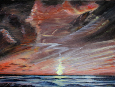 Peinture intitulée "Sunset au Dannemarck" par Jean Parraud, Œuvre d'art originale, Huile