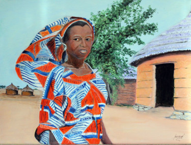 Pintura intitulada "Femme Togolaise" por Jean Parraud, Obras de arte originais, Óleo