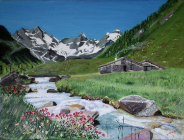 Painting titled "Village de montagne…" by Jean Parraud, Original Artwork, Oil