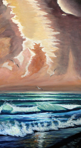 Peinture intitulée "Bord de mer au Pays…" par Jean Parraud, Œuvre d'art originale, Huile