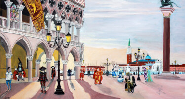 Картина под названием "Carnaval de Venise" - Jean Parraud, Подлинное произведение искусства, Масло Установлен на Деревянная…