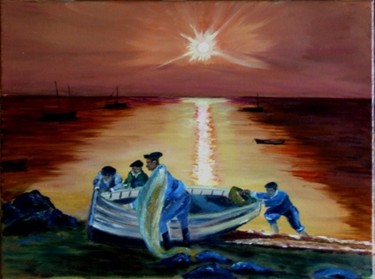 Peinture intitulée "Bretagne-Mise du ca…" par Jean Parraud, Œuvre d'art originale
