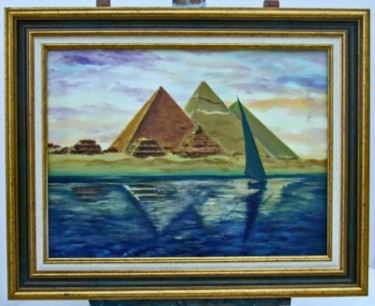 Peinture intitulée "Egypte-  Pyramides…" par Jean Parraud, Œuvre d'art originale
