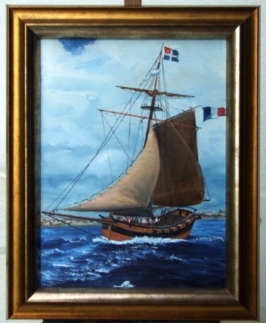 Painting titled "Le côtre  corsaire…" by Jean Parraud, Original Artwork