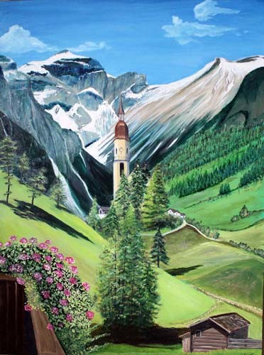 Painting titled "Tyrol - Village typ…" by Jean Parraud, Original Artwork, Oil Mounted on Wood Stretcher frame