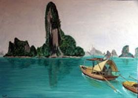 Peinture intitulée "Baie d'Ha Long" par Jean Parraud, Œuvre d'art originale