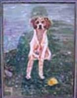 Painting titled "Jeune chien" by Jean Parraud, Original Artwork, Oil Mounted on Wood Stretcher frame