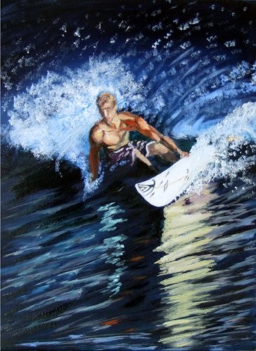 Peinture intitulée "Surf aux Caraibes" par Jean Parraud, Œuvre d'art originale