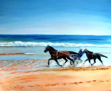 Painting titled "Trotteurs à Cabourg" by Jean Parraud, Original Artwork, Oil