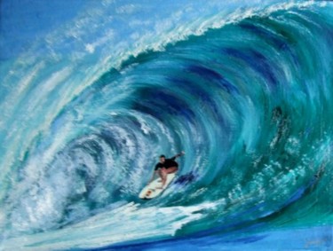 Peinture intitulée "Surf au spot de la…" par Jean Parraud, Œuvre d'art originale