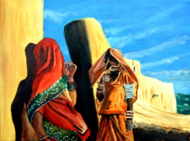 Peinture intitulée "Palabres Africaines" par Jean Parraud, Œuvre d'art originale, Huile