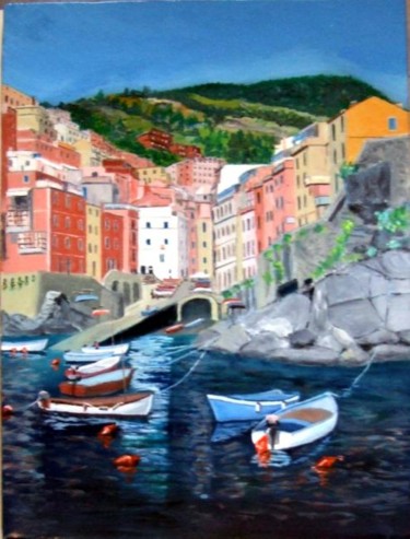 Pintura intitulada "Port de Riomaggiore" por Jean Parraud, Obras de arte originais