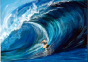Peinture intitulée "Surf à Teahupoo à T…" par Jean Parraud, Œuvre d'art originale