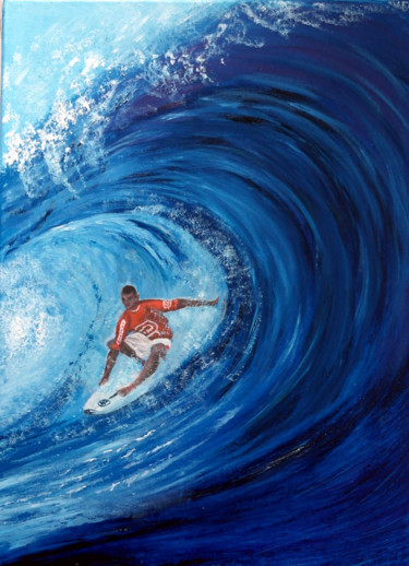 Pintura intitulada "Surf au Pays Basque" por Jean Parraud, Obras de arte originais, Óleo