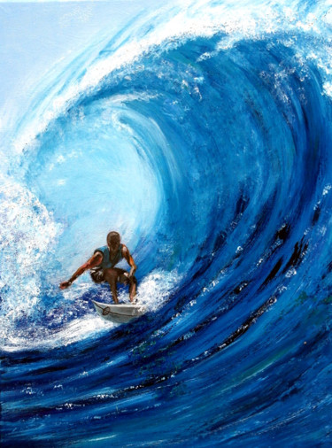 Pintura titulada "Surf au spot des co…" por Jean Parraud, Obra de arte original, Oleo