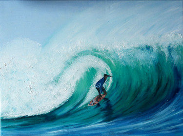 Pintura titulada "Surf à Lacanau" por Jean Parraud, Obra de arte original, Oleo