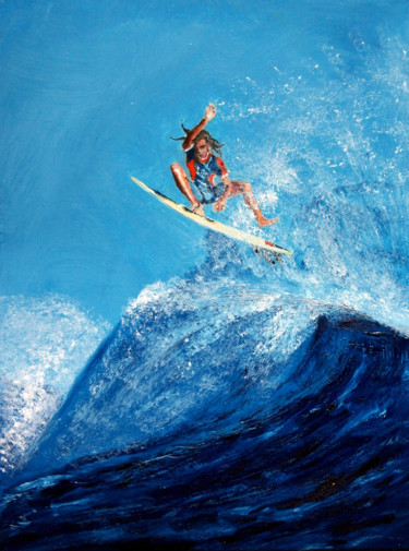 Painting titled "Surf-Superbe Aérial…" by Jean Parraud, Original Artwork, Oil