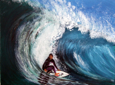 Painting titled "SURF à Biarritz" by Jean Parraud, Original Artwork, Oil