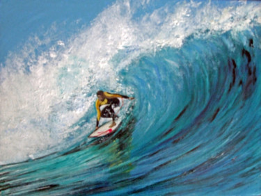 Painting titled "Surf au Pays Basque" by Jean Parraud, Original Artwork, Oil