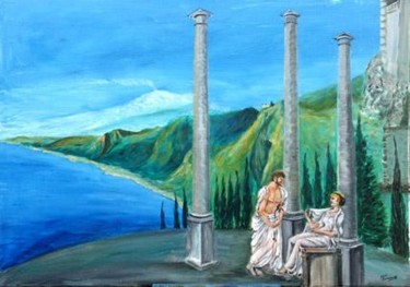 Pintura intitulada "Taormine en Sicile" por Jean Parraud, Obras de arte originais, Óleo