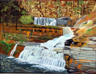 Pintura intitulada "Cascade dans le Del…" por Jean Parraud, Obras de arte originais, Óleo