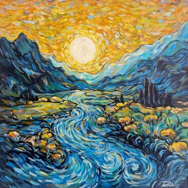 Painting titled "Sunset in the mount…" by Svetlana Partala, Original Artwork, Acrylic Mounted on Wood Stretcher frame
