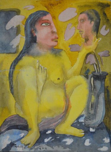 Peinture intitulée "Flower vass" par Partha Mondal, Œuvre d'art originale, Aquarelle Monté sur Autre panneau rigide