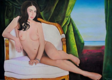 Pittura intitolato "Odalisca sul divano…" da Claudio Apparuti, Opera d'arte originale, Pastello Montato su Pannello di legno