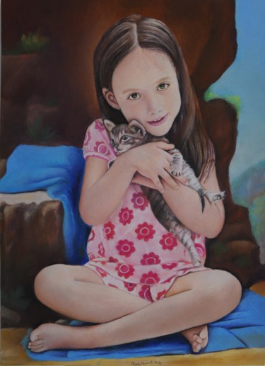 Schilderij getiteld "Il gattino" door Claudio Apparuti, Origineel Kunstwerk, Pastel