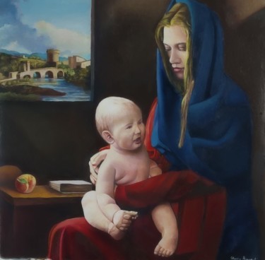 Painting titled "Madonna con il Bamb…" by Claudio Apparuti, Original Artwork, Oil